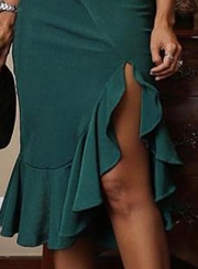 Green Sexy Irregular One Shoulder Ruffle Hem Evening Dress