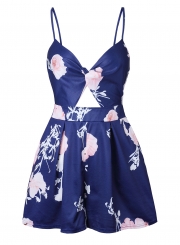 Floral printed Spaghetti Strap Sleeveless Backless V Neck Women Jumpsuits