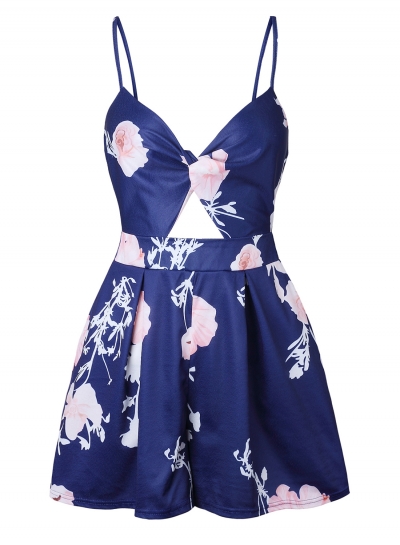 Floral printed Spaghetti Strap Sleeveless Backless V Neck Women Jumpsuits stylesimo.com