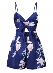 Floral printed Spaghetti Strap Sleeveless Backless V Neck Women Jumpsuits