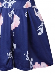 Floral printed Spaghetti Strap Sleeveless Backless V Neck Women Jumpsuits