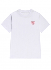 Casual Loose Heart Printed Short Sleeve Round Neck Tee With Letters