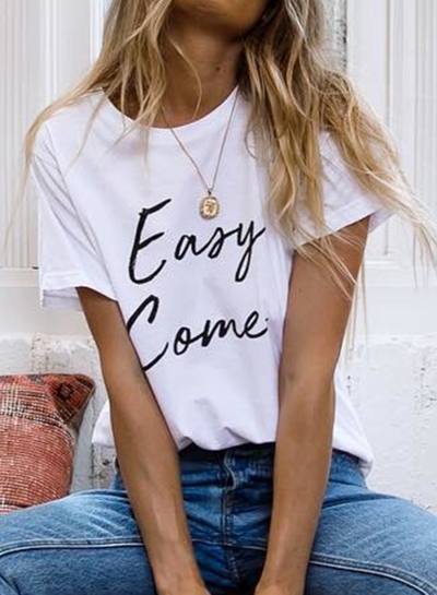 Summer Fashion Loose Printed Short Sleeve Round Neck Tee With Letters YOUYOUFASHIONEC.com