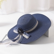 s' Summer Big Brim Straw Floppy Foldable Beach Sun Hat With Ribbon