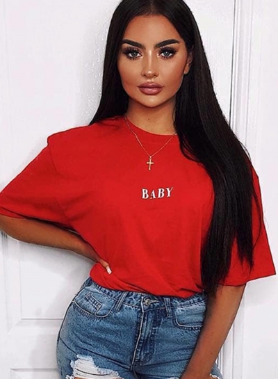 Summer Fashion Loose Red Printed Short Sleeve Round Neck Tee With Letters