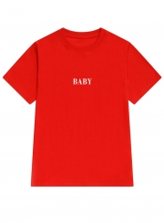 Summer Fashion Loose Red Printed Short Sleeve Round Neck Tee With Letters