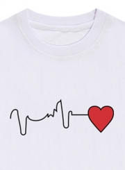 Summer Loose Ripple Lines Heart Printed Short Sleeve Round Neck Tee