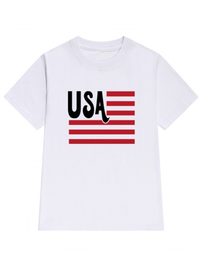 Summer Casual Loose Letters Flag Printed Short Sleeve Round Neck Tee YOUYOUFASHIONEC.com