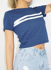 Summer Casual Slim Colorblock Short Sleeve Round Neck Pullover Crop Top