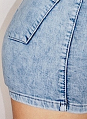 Fashion Slim Retro Wash High Wasit Zipper Fly Denim Shorts With Pockets