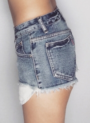 Fashion Ripped Burrs Low Waist Zipper Fly Denim Hot Shorts With Pockets