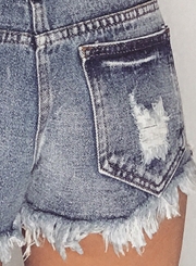 Fashion Ripped Burrs Low Waist Zipper Fly Denim Hot Shorts With Pockets