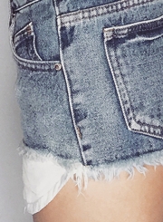 Fashion Ripped Burrs Low Waist Zipper Fly Denim Hot Shorts With Pockets