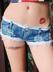 Fashion Sexy Low Waist Zipper Fly Side Lace-Up Denim Burrs Hot Shorts
