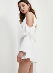 Sexy Solid Off The Shoulder V Neck High Waist Hollow Out Romper