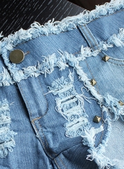 Fashion Sexy Retro Wash Ripped Burrs Rivet Denim Hot Shorts With Pockets