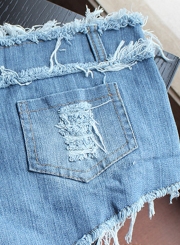 Fashion Sexy Retro Wash Ripped Burrs Rivet Denim Hot Shorts With Pockets