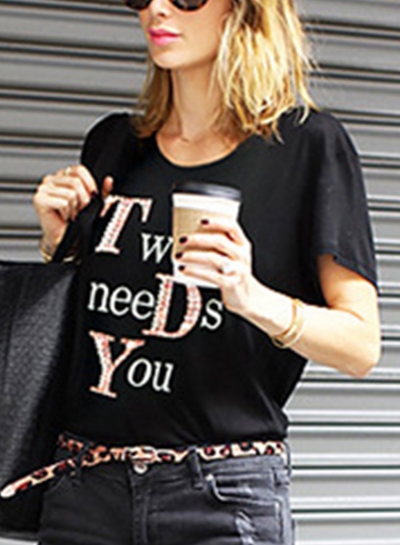 Summer Fashion Loose Printed Short Sleeve Round Neck Tee With Letters