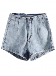 Summer Casual Slim Wash High Waist Zipper Fly A-Line Women Denim Shorts