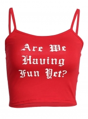 Sexy Slim Spaghetti Strap Sleeveless Dance Crop Top With Letters