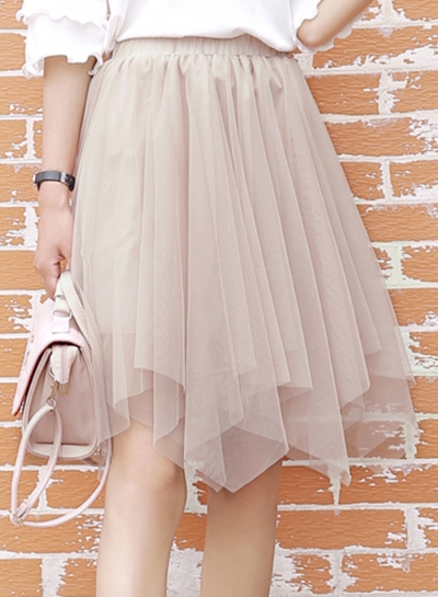 Fashion Chic Sweet Solid Irregular Mesh High Waist A-line Bubble Skirt