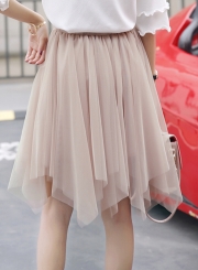 Fashion Chic Sweet Solid Irregular Mesh High Waist A-line Bubble Skirt