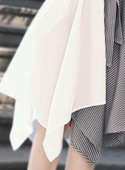 Fashion Irregular Striped Splicing Half Sleeve V Neck Waist Tie Dress