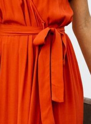 Elegant Solid Short Sleeve V Neck Waist Tie High Slit Maxi Dress