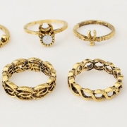 Fashion Vintage Engraving Flower Gem Hollow Out Alloy 10 Piece Rings