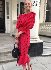 Fashion Sexy Off The Shoulder Polka Dots High Waist Fishtail Dress