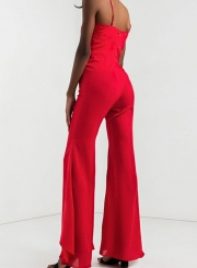 Sexy Sleeveless Spaghetti Strap Backless Wide Leg High Waist Jumpsuit