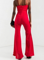 Sexy Sleeveless Spaghetti Strap Backless Wide Leg High Waist Jumpsuit