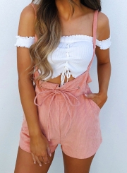 Casual Loose High Waist Lace-Up Wide Leg Romper With Drawstring
