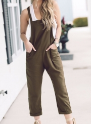 Fashion Casual Loose Solid Overalls Straight Jumpsuit With Pockets