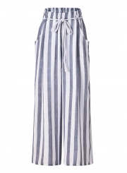 Casual Striped High Waist Straight Wide Leg Drawstring Loose Pants