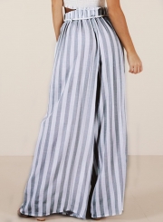 Casual Striped High Waist Straight Wide Leg Drawstring Loose Pants