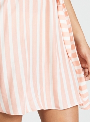 Summer Sexy Striped One Shoulder Ruffle Trim Waist Tie Midi Dress