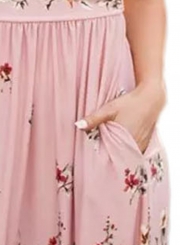 Casual Floral Printed V Neck Short Sleeve Pockets Maxi Dress