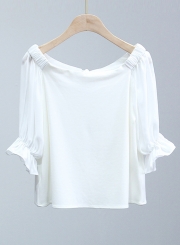 Summer Fashion Sexy Off The Shoulder Lantern Sleeve Solid Women Blouse