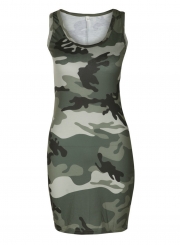 Casual Sexy Camouflage Sleeveless Round Neck Bodycon Tank Mini Dress