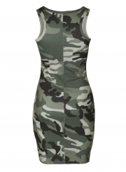 Casual Sexy Camouflage Sleeveless Round Neck Bodycon Tank Mini Dress