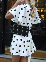 Summer Fashion Short Sleeve V Neck Polka Dots Waist Lace-up Dress