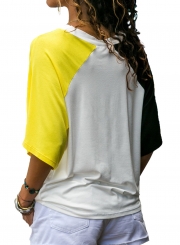 Double Blue Raglan Sleeves Open Shoulder Shirt