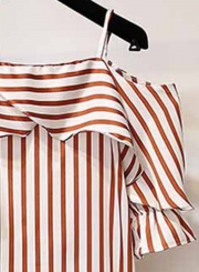 2 Piece Striped Off The Shoulder Top Waist Tie Wide Leg Pants