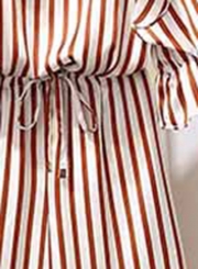 2 Piece Striped Off The Shoulder Top Waist Tie Wide Leg Pants