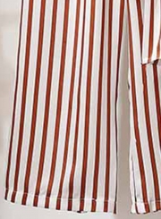 2 Piece Striped Off The Shoulder Top Waist Tie Wide Leg Pants
