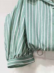 2 Piece Striped Off Shoulder Lantern Sleeve Buttons Top Wide Leg Shorts