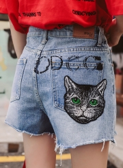 Summer Casual Retro Wash High Waist Wide Leg Pockets Denim Shorts