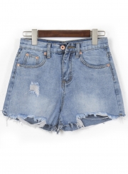 Summer Casual Retro Wash High Waist Wide Leg Pockets Denim Shorts