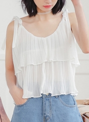 Summer Casual Loose Strappy Round Neck Ruffle Sweet Tank